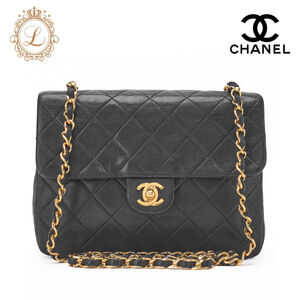 Chanel Matelasse Shoulder Bag Black Lambskin Flap Turn Lock